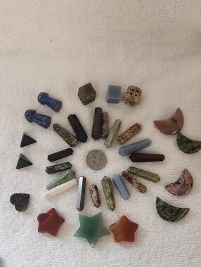 Assorted Gemstone Carved Mini Shapes - Green, Blue, Pink, Brown, Black